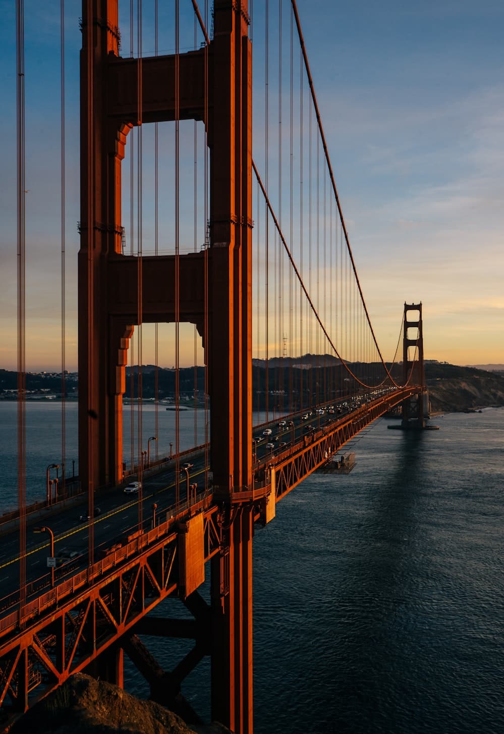 The Golden Gate Bridge in San Francisco at sunset