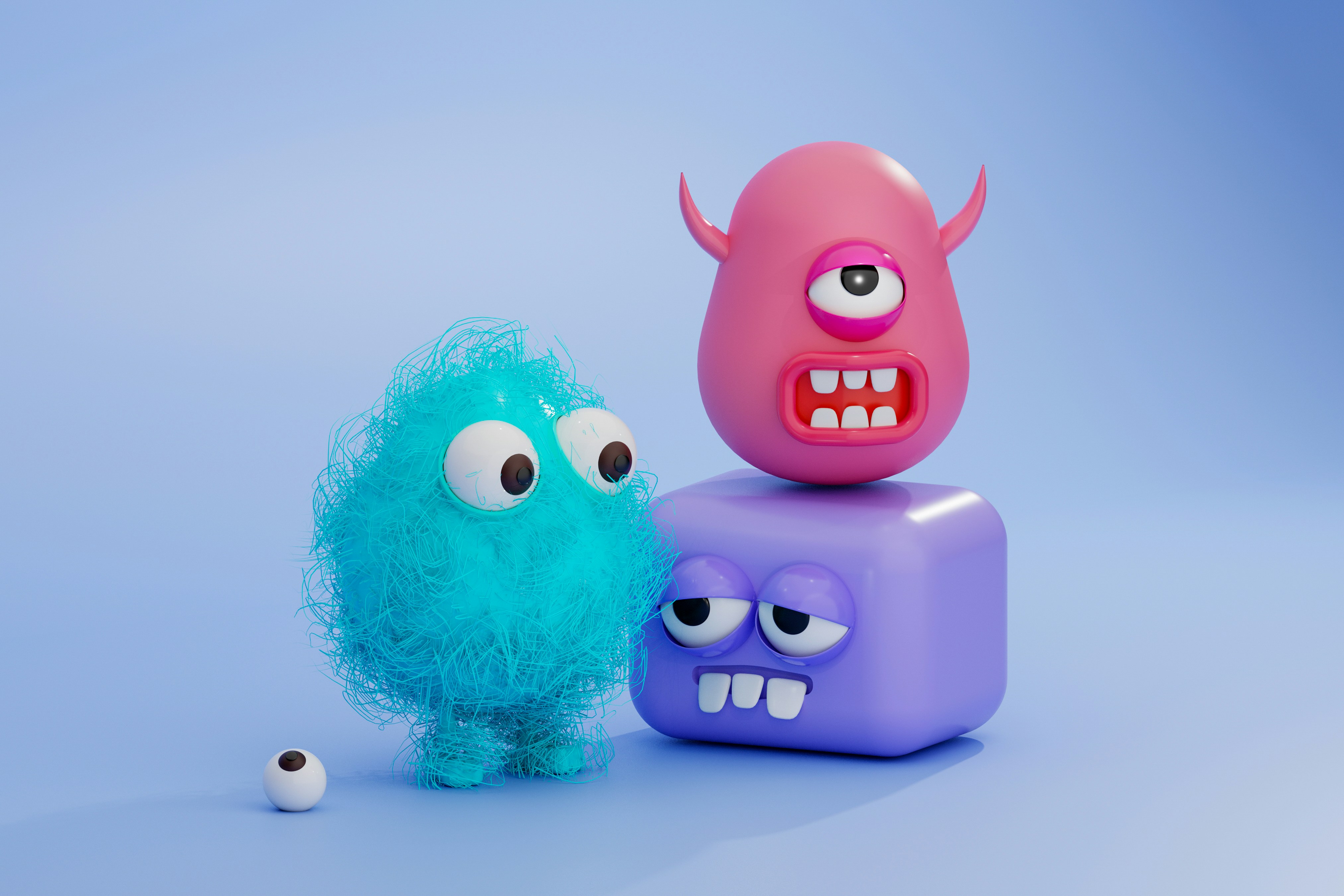 Creative colorful 3D characters representing our innovative and playful approach to recruitment